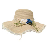 Maxbell Straw Hats Women Wide Brim with Rose Embellishments for Street Holidays Beige