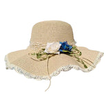 Maxbell Straw Hats Women Wide Brim with Rose Embellishments for Street Holidays Beige