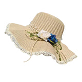 Maxbell Straw Hats Women Wide Brim with Rose Embellishments for Street Holidays Beige