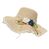 Maxbell Straw Hats Women Wide Brim with Rose Embellishments for Street Holidays Beige