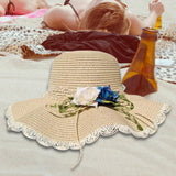 Maxbell Straw Hats Women Wide Brim with Rose Embellishments for Street Holidays Beige