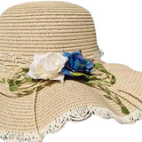 Maxbell Straw Hats Women Wide Brim with Rose Embellishments for Street Holidays Beige