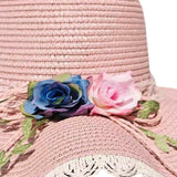 Maxbell Straw Hats Women Wide Brim with Rose Embellishments for Street Holidays Pink