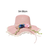 Maxbell Straw Hats Women Wide Brim with Rose Embellishments for Street Holidays Pink