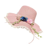 Maxbell Straw Hats Women Wide Brim with Rose Embellishments for Street Holidays Pink