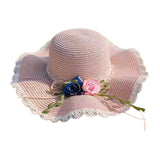 Maxbell Straw Hats Women Wide Brim with Rose Embellishments for Street Holidays Pink