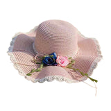 Maxbell Straw Hats Women Wide Brim with Rose Embellishments for Street Holidays Pink