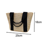 Maxbell Women Straw Handbag Boho Handmade Daily Purse Vacation Travel Holiday Casual Black Straps