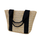 Maxbell Women Straw Handbag Boho Handmade Daily Purse Vacation Travel Holiday Casual Black Straps