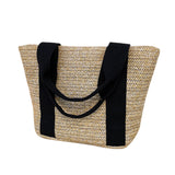 Maxbell Women Straw Handbag Boho Handmade Daily Purse Vacation Travel Holiday Casual Black Straps