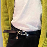 Maxbell Women Leather Belt Oval Metal Buckle Unisex Punk Waist Belt Ladies Belts