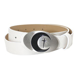 Maxbell PU Leather Belt Waist Band Fashion Belt Punk Metal Buckle for Men and Women White
