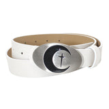 Maxbell PU Leather Belt Waist Band Fashion Belt Punk Metal Buckle for Men and Women White