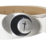 Maxbell PU Leather Belt Waist Band Fashion Belt Punk Metal Buckle for Men and Women White