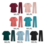 Maxbell women Nurse Uniform Multi Pockets Soft Top Pants Set for Massaging M Red