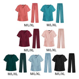 Maxbell women Nurse Uniform Multi Pockets Soft Top Pants Set for Massaging M Red
