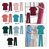 Maxbell women Nurse Uniform Multi Pockets Soft Top Pants Set for Massaging M Red