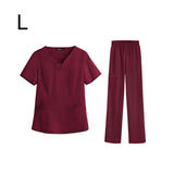 Maxbell women Nurse Uniform Multi Pockets Soft Top Pants Set for Massaging L Red