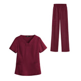 Maxbell women Nurse Uniform Multi Pockets Soft Top Pants Set for Massaging L Red
