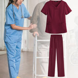 Maxbell women Nurse Uniform Multi Pockets Soft Top Pants Set for Massaging L Red
