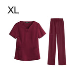 Maxbell women Nurse Uniform Multi Pockets Soft Top Pants Set for Massaging XL Red