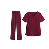 Maxbell women Nurse Uniform Multi Pockets Soft Top Pants Set for Massaging XL Red