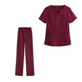 Maxbell women Nurse Uniform Multi Pockets Soft Top Pants Set for Massaging XL Red