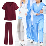 Maxbell women Nurse Uniform Multi Pockets Soft Top Pants Set for Massaging XL Red