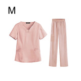 Maxbell women Nurse Uniform Multi Pockets Soft Top Pants Set for Massaging M Pink