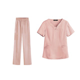 Maxbell women Nurse Uniform Multi Pockets Soft Top Pants Set for Massaging M Pink