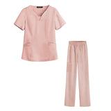 Maxbell women Nurse Uniform Multi Pockets Soft Top Pants Set for Massaging M Pink
