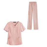 Maxbell women Nurse Uniform Multi Pockets Soft Top Pants Set for Massaging M Pink