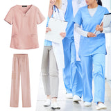 Maxbell women Nurse Uniform Multi Pockets Soft Top Pants Set for Massaging M Pink