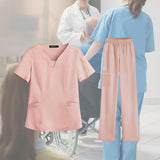 Maxbell women Nurse Uniform Multi Pockets Soft Top Pants Set for Massaging M Pink