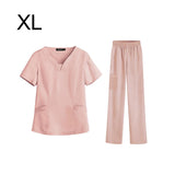 Maxbell women Nurse Uniform Multi Pockets Soft Top Pants Set for Massaging XL Pink