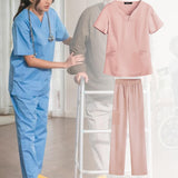 Maxbell women Nurse Uniform Multi Pockets Soft Top Pants Set for Massaging XL Pink
