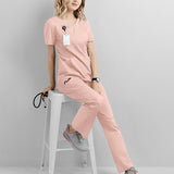 Maxbell women Nurse Uniform Multi Pockets Soft Top Pants Set for Massaging XL Pink