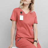 Maxbell women Nurse Uniform Multi Pockets Soft Top Pants Set for Massaging M orange