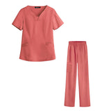 Maxbell women Nurse Uniform Multi Pockets Soft Top Pants Set for Massaging XL orange