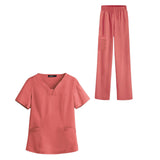 Maxbell women Nurse Uniform Multi Pockets Soft Top Pants Set for Massaging XL orange