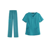 Maxbell women Nurse Uniform Multi Pockets Soft Top Pants Set for Massaging M blue