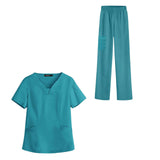 Maxbell women Nurse Uniform Multi Pockets Soft Top Pants Set for Massaging M blue
