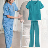 Maxbell women Nurse Uniform Multi Pockets Soft Top Pants Set for Massaging M blue