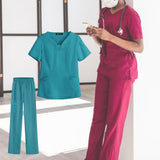 Maxbell women Nurse Uniform Multi Pockets Soft Top Pants Set for Massaging M blue