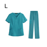 Maxbell women Nurse Uniform Multi Pockets Soft Top Pants Set for Massaging L blue