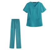 Maxbell women Nurse Uniform Multi Pockets Soft Top Pants Set for Massaging L blue