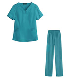 Maxbell women Nurse Uniform Multi Pockets Soft Top Pants Set for Massaging L blue