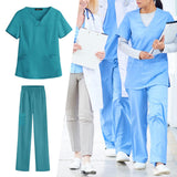 Maxbell women Nurse Uniform Multi Pockets Soft Top Pants Set for Massaging L blue
