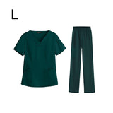 Maxbell women Nurse Uniform Multi Pockets Soft Top Pants Set for Massaging L green