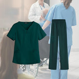 Maxbell women Nurse Uniform Multi Pockets Soft Top Pants Set for Massaging L green